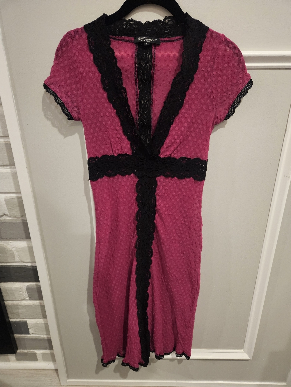 Vintage Betsey Johnson hot pink with black lace Petite